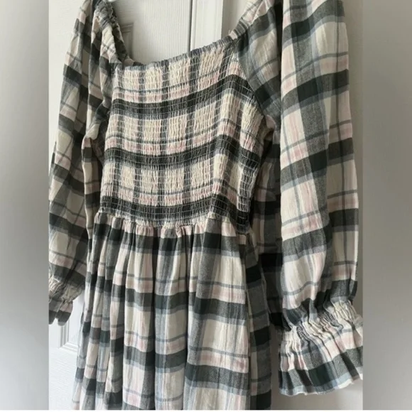 Madewell Lucie Elbow-Sleeve Smocked Plaid Mini Dress – Women’s Large NWT - Picture 8 of 8